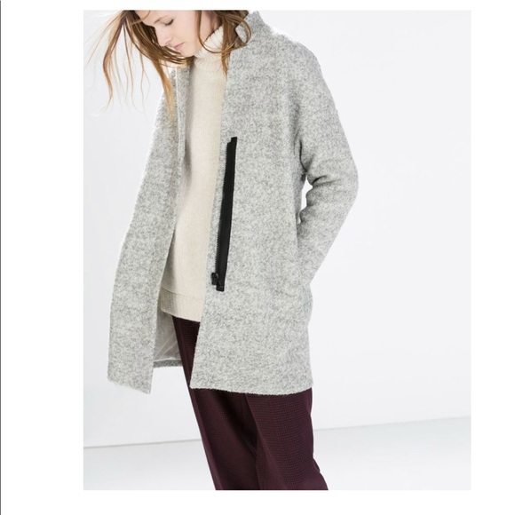 SOLD Zara Zipped Boucle Coat Gray - Picture 2 of 8